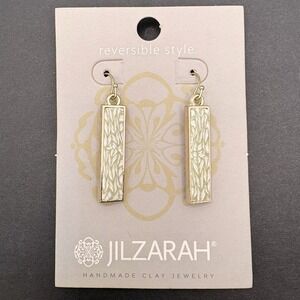 Jilzarah Clay Reversible Dangle Earrings Floral Rectangle Pierced w/ Card